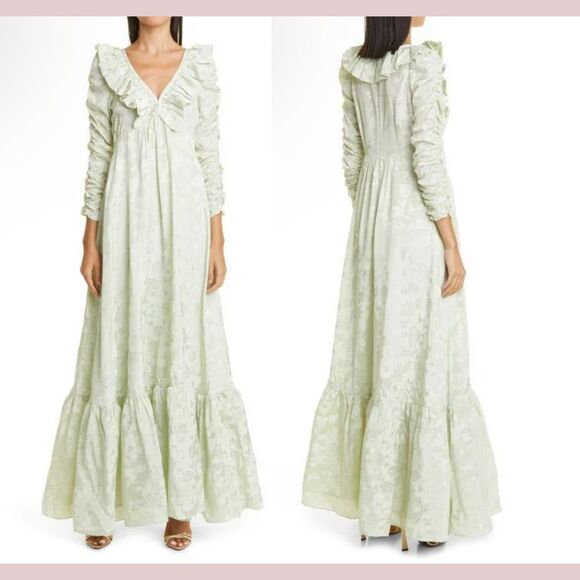 NEW byTiMo [ Large ] Floral Jacquard Long Sleeve‎ Maxi Dress in Pistachio Green - Picture 3 of 16